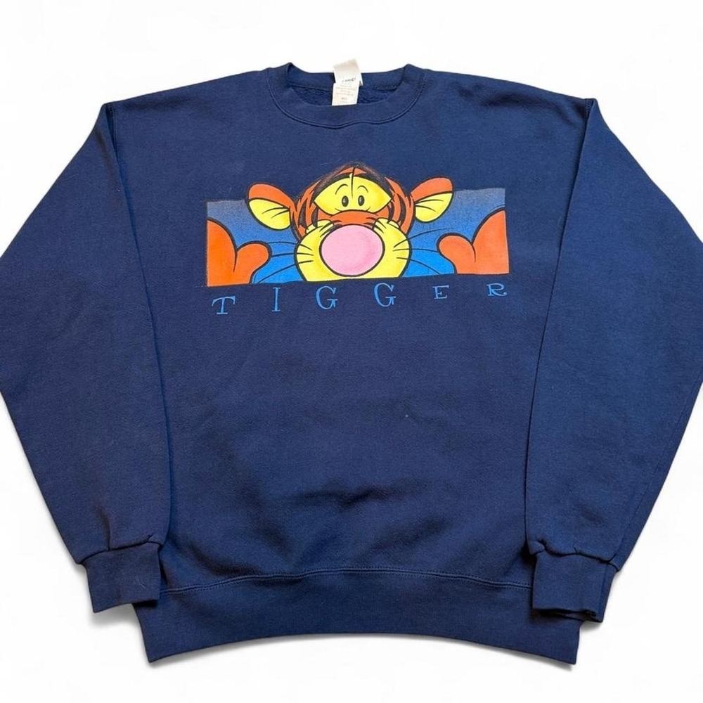 Vintage Disney Store Tigger Winnie The Pooh Sweatshirt Navy Blue USA Size Medium
